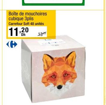 Boîte de mouchoires cubique 3plis Carrefour Soft 48 unités