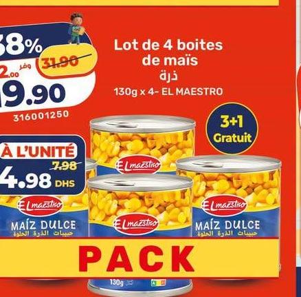 Lot de 4 boites de maïs ذرة 130g x 4 - EL MAESTRO