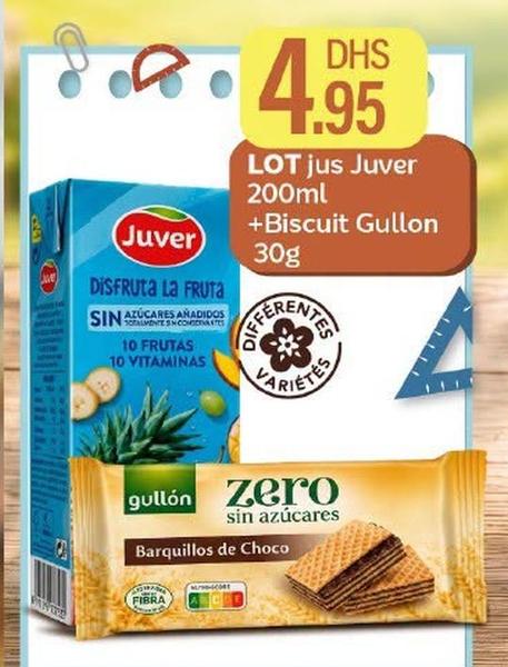 LOT jus Juver 200ml +Biscuit Gullon 30g